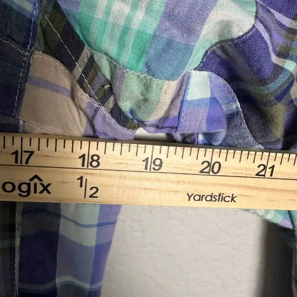 L.L. Bean Plaid Patchwork Button Down Shirt Small Petite Blue Purple 100% Cotton - Picture 7 of 8